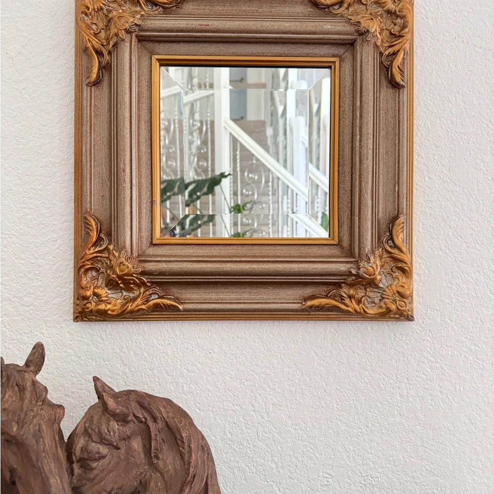 Vintage Look Ornate Gold Tone Fancy Victorian Designs Framed Wood Mirror